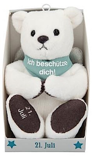 Depesche 8139.203 - Schutzengel Bär aus Plüsch, ca. 9 cm, mit Datum 21. Juli, Geschenk für Geburtstag, Jahrestag oder Hochzeitstag