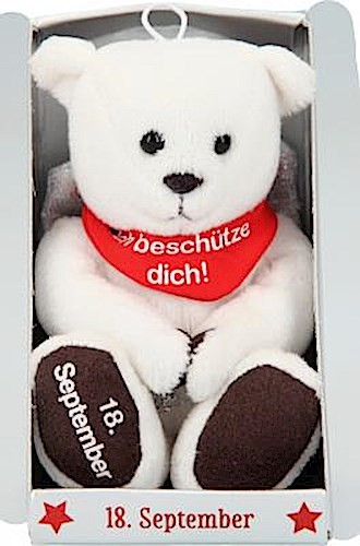 Depesche 8139.262 - Schutzengel Bär aus Plüsch, ca. 9 cm, mit Datum 18. September, Geschenk für Geburtstag, Jahrestag oder Hochzeitstag