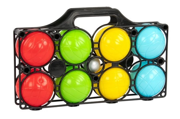 Idena - Boccia Spiel mit 8 farbigen Kugeln, Zielkugel und Tragekorb, Geschicklichkeitsspiel für Kinder und Erwachsene, Sport-Spiel für den Außenbereic