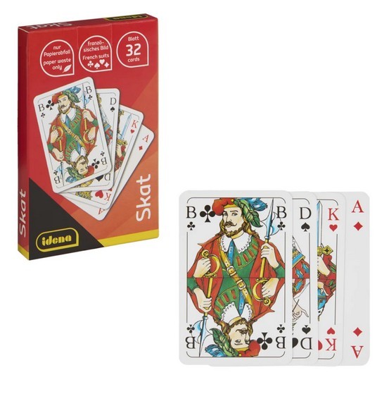 Idena - Skatspiel mit französischem Blatt, 32 Karten, für 3-4 Spieler ab einem Alter von 12 Jahren, Kartenformat ca. 5,9 x 9,1 cm