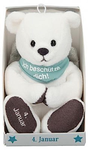 Depesche 8139.004 - Schutzengel Bär aus Plüsch, ca. 9 cm, mit Datum 04. Januar, Geschenk für Geburtstag, Jahrestag oder Hochzeitstag