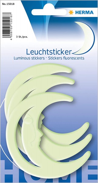 HERMA 15018 Leuchtaufkleber für Kinder, Mond (3 Leuchtsticker, Plastik, fluoreszierend) selbstklebend, ablösbar und wieder verwendbare Kinderzimmer De
