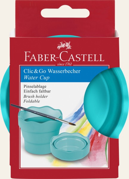 Faber-Castell 181580 - Wasserbecher CLIC &amp; GO, türkis, 1 Stück