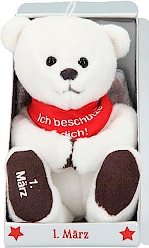 Depesche 8139.061 - Schutzengel Bär aus Plüsch, ca. 9 cm, mit Datum 01. März, Geschenk für Geburtstag, Jahrestag oder Hochzeitstag