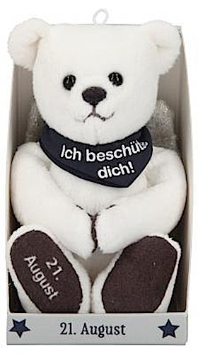 Depesche 8139.234 - Schutzengel Bär aus Plüsch, ca. 9 cm, mit Datum 21. August, Geschenk für Geburtstag, Jahrestag oder Hochzeitstag