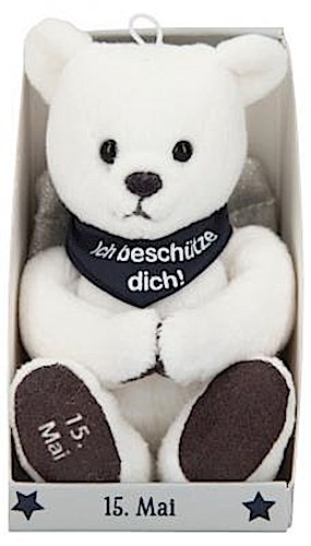 Depesche 8139.136 - Schutzengel Bär aus Plüsch, ca. 9 cm, mit Datum 15. Mai, Geschenk für Geburtstag, Jahrestag oder Hochzeitstag
