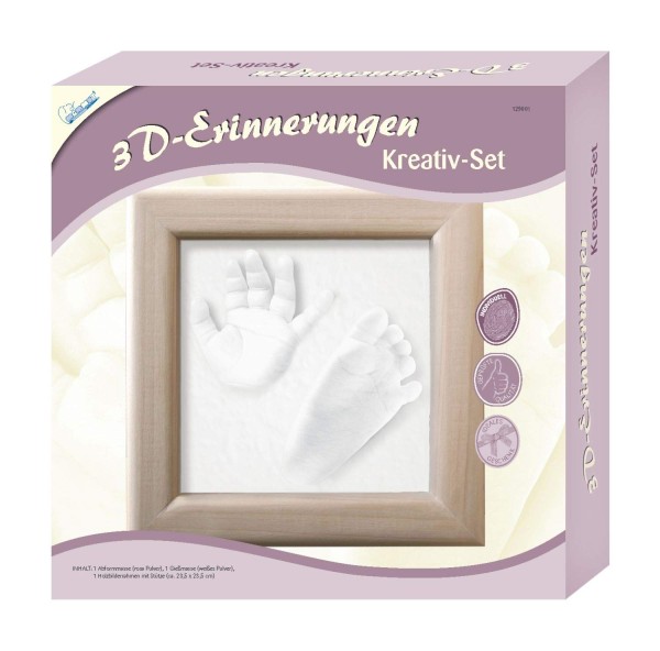 MAMMUT 3D Erinnerungen Abdruck Set, Abformset für Gipsabdruck von Babys Hände und Füße, Komplettset mit Holzrahmen, Kreativset für junge Eltern, Gesch