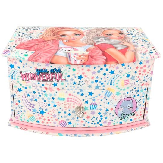 Depesche TOPModel Cutie Star - Kleines Schmuckkästchen in Rosa, mit Sternen-Muster und Model-Motiv, Schmuckbox mit Spiegel und Klappdeckel