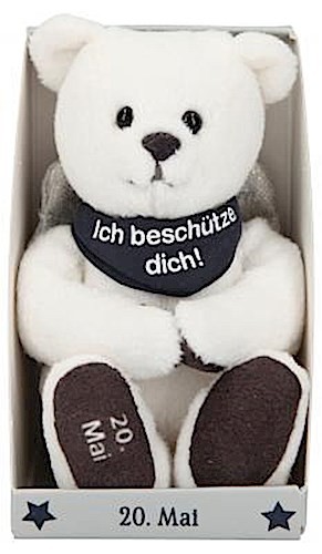 Depesche 8139.141 - Schutzengel Bär aus Plüsch, ca. 9 cm, mit Datum 20. Mai, Geschenk für Geburtstag, Jahrestag oder Hochzeitstag