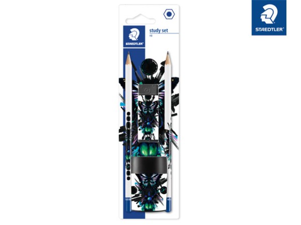 Staedtler Study set cool &amp; cute Sechskantform Bleistiften HB - Blisterkarte-1 Radierer-1 Einzelspitzdose