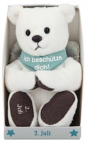 Depesche 8139.184 - Schutzengel Bär aus Plüsch, ca. 9 cm, mit Datum 02. Juli, Geschenk für Geburtstag, Jahrestag oder Hochzeitstag