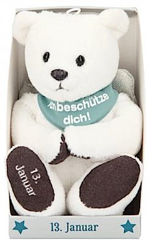Depesche 8139.013 - Schutzengel Bär aus Plüsch, ca. 9 cm, mit Datum 13. Januar, Geschenk für Geburtstag, Jahrestag oder Hochzeitstag
