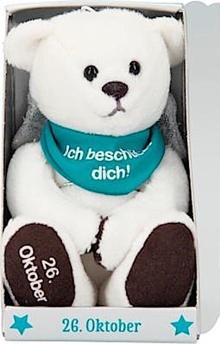 Depesche 8139.300 - Schutzengel Bär aus Plüsch, ca. 9 cm, mit Datum 26. Oktober, Geschenk für Geburtstag, Jahrestag oder Hochzeitstag