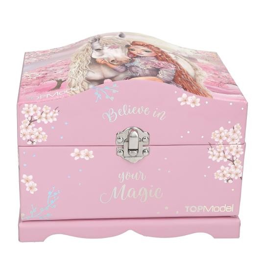 Depesche TOPModel Viva Violet - Schmuckkästchen in Rosa, mit Model Motiv, Pferd und Licht, Schmuckbox mit Spiegel