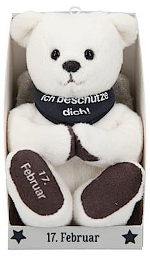 Depesche 8139.048 - Schutzengel Bär aus Plüsch, ca. 9 cm, mit Datum 17. Februar, Geschenk für Geburtstag, Jahrestag oder Hochzeitstag