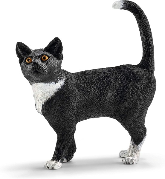 Schleich Katze schwarz - weiß , stehend Farm World ‎13770