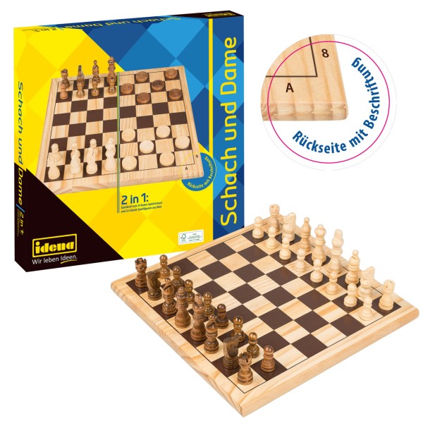 Schach & Dame Spiel, 2 in 1 aus Holz, FSC® 100 %