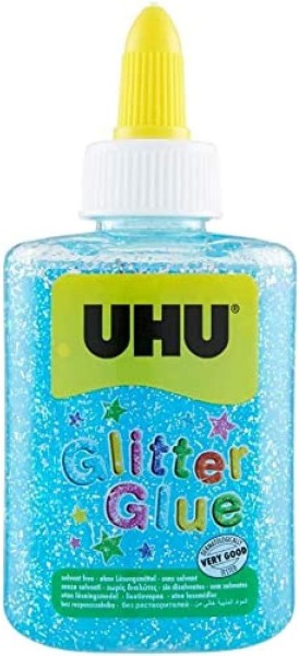 Glitter Kleberflasche UHU 88,5 ml Glitzer hellblau