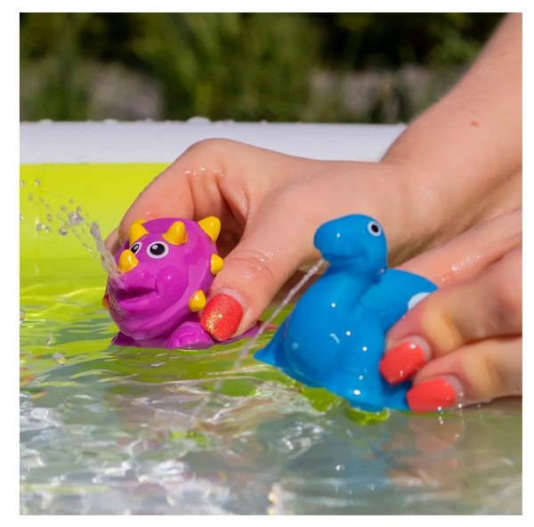 Idena - Badespielzeug-Set für Kinder, 5-teiliges Wasserspielzeug mit Spritztier Dinosauriern in strahlenden Farben