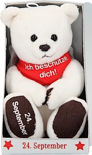 Depesche 8139.268 - Schutzengel Bär aus Plüsch, ca. 9 cm, mit Datum 24. September, Geschenk für Geburtstag, Jahrestag oder Hochzeitstag