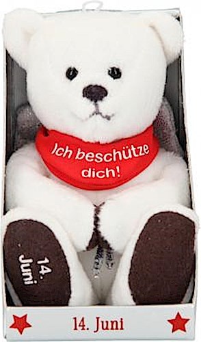 Depesche 8139.166 - Schutzengel Bär aus Plüsch, ca. 9 cm, mit Datum 14. Juni, Geschenk für Geburtstag, Jahrestag oder Hochzeitstag