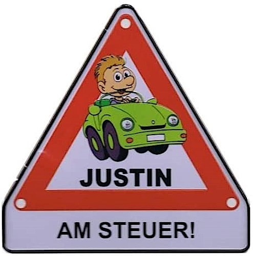 Albatros - Achtung-Schild Justin am Steuer