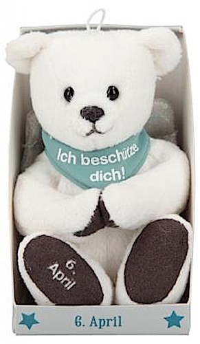 Depesche 8139.097 - Schutzengel Bär aus Plüsch, ca. 9 cm, mit Datum 06. April, Geschenk für Geburtstag, Jahrestag oder Hochzeitstag