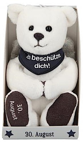 Depesche 8139.243 - Schutzengel Bär aus Plüsch, ca. 9 cm, mit Datum 30. August, Geschenk für Geburtstag, Jahrestag oder Hochzeitstag