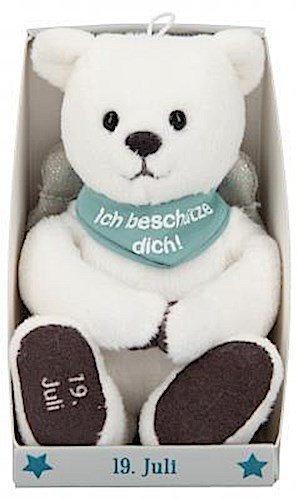 Depesche 8139.201 - Schutzengel Bär aus Plüsch, ca. 9 cm, mit Datum 19. Juli, Geschenk für Geburtstag, Jahrestag oder Hochzeitstag