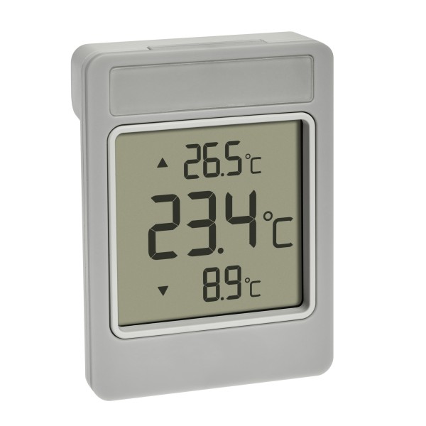 TFA Dostmann Digitales Fensterthermometer WINDOO, leichte Montage mit Selbstklebefolie, wetterfest, Höchst- und Tiefstwerte, grau-weiß (Grau) ein Stüc