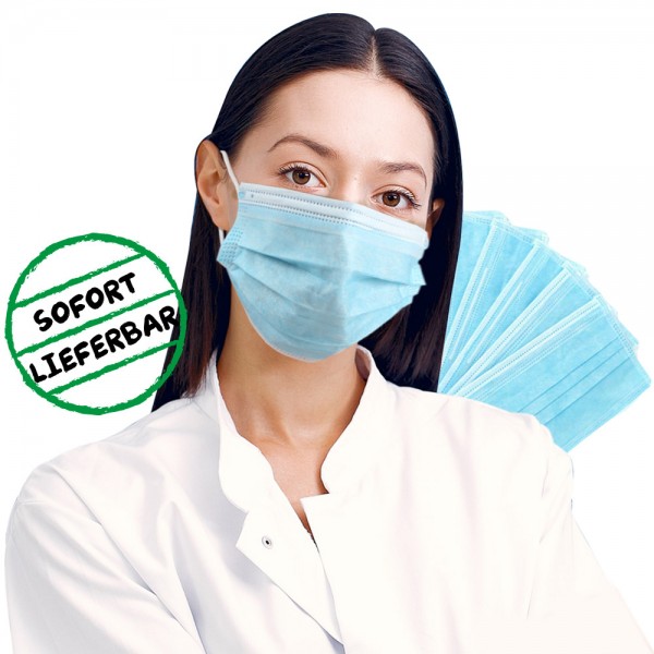 Mund-Nasenmaske dreilagig blau mit elastischen Bänder