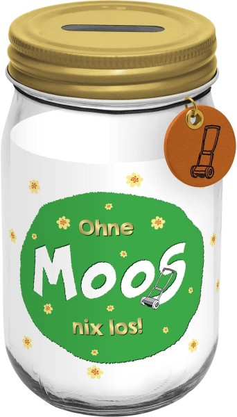 GRUSS &amp; CO Sparglas Moos Spardose mit Deckel, Höhe 13,8 cm Sparbüchse, Glas, Metall, Kunststoff, Mehrfarbig