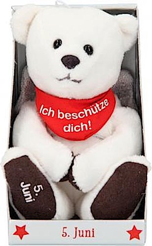 Depesche 8139.157 - Schutzengel Bär aus Plüsch, ca. 9 cm, mit Datum 05. Juni, Geschenk für Geburtstag, Jahrestag oder Hochzeitstag