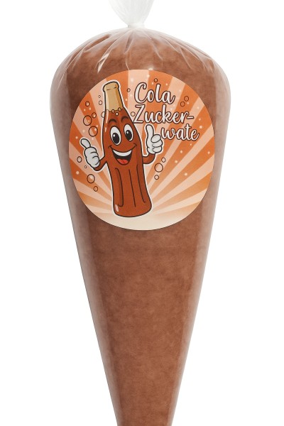 Zuckerwatte Cola im Spitzbeutel | braun, Colageschmack, 70g – Süßigkeit für Kindergeburtstag, Party oder Mitgebsel