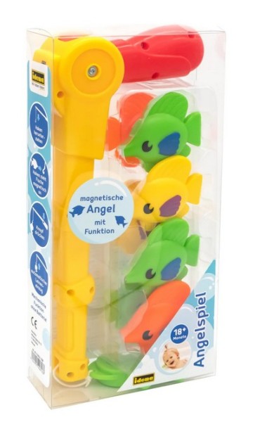 Idena - Angelset für Kinder, 8-teiliges Wasserspielzeug mit bunten Gummifischen und funktionaler Magnetangel