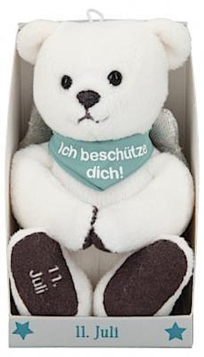 Depesche 8139.193 - Schutzengel Bär aus Plüsch, ca. 9 cm, mit Datum 11. Juli, Geschenk für Geburtstag, Jahrestag oder Hochzeitstag