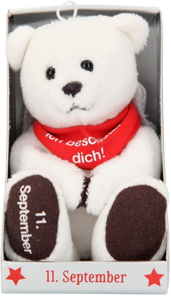 Depesche 8139.255 - Schutzengel Bär aus Plüsch, ca. 9 cm, mit Datum 11. September, Geschenk für Geburtstag, Jahrestag oder Hochzeitstag