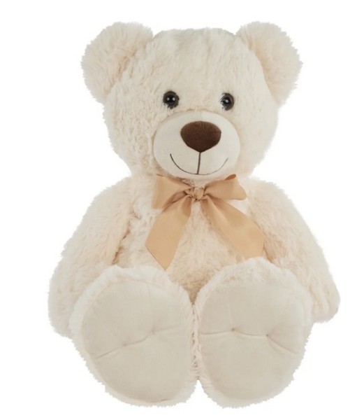 Idena 40254 - Teddybär mit kuscheligem Fell in Creme und Beiger Schleife, Kuscheltier für Babys & Kinder, ca. 38 cm