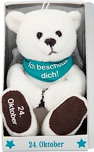 Depesche 8139.298 - Schutzengel Bär aus Plüsch, ca. 9 cm, mit Datum 24. Oktober, Geschenk für Geburtstag, Jahrestag oder Hochzeitstag