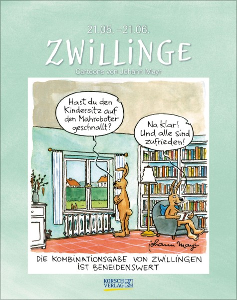 Zwillinge 2027: Sternzeichenkalender-Cartoonkalender als Wandkalender im Format 19 x 24 cm.