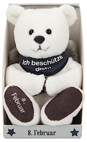 Depesche 8139.039 - Schutzengel Bär aus Plüsch, ca. 9 cm, mit Datum 08. Februar, Geschenk für Geburtstag, Jahrestag oder Hochzeitstag