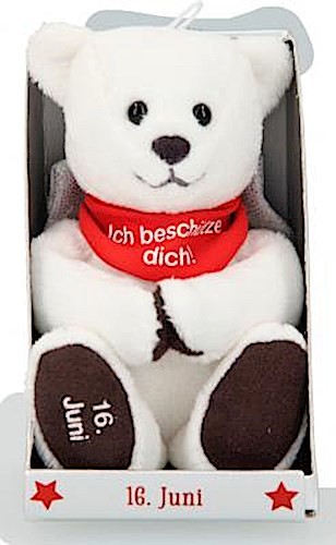 Depesche 8139.168 - Schutzengel Bär aus Plüsch, ca. 9 cm, mit Datum 16. Juni, Geschenk für Geburtstag, Jahrestag oder Hochzeitstag