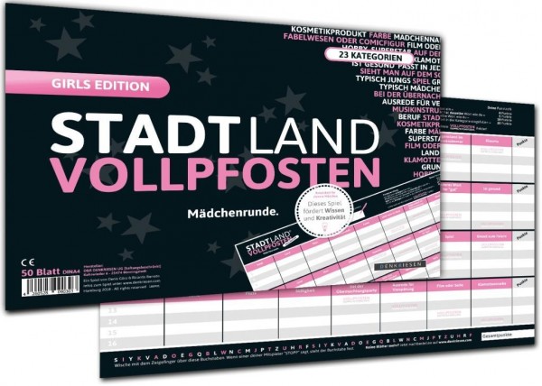 DENKRIESEN - Stadt Land VOLLPFOSTEN® - Girls Edition - Stadt Land FLUSS FÜR MÄDCHEN - Spiel FÜR MÄDCHEN - Geschenk FÜR MÄDCHEN | Spielblock | Weihnach