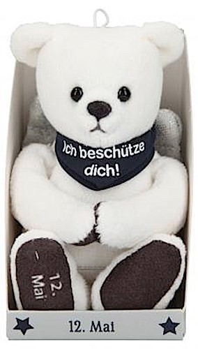 Depesche 8139.133 - Schutzengel Bär aus Plüsch, ca. 9 cm, mit Datum 12. Mai, Geschenk für Geburtstag, Jahrestag oder Hochzeitstag