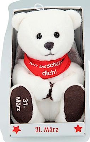 Depesche 8139.091 - Schutzengel Bär aus Plüsch, ca. 9 cm, mit Datum 31. März, Geschenk für Geburtstag, Jahrestag oder Hochzeitstag