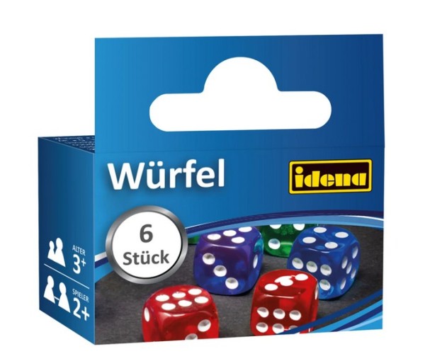Idena Würfel - 6 Stück, ca. 1,6 cm, bunt