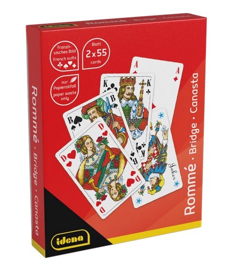 Idena - Spielkarten für Rommé, Canasta und Bridge, 2 x 55 Karten mit französischem Blatt, Version 2, Kartenspiel für 2-6 Spieler ab einem Alter von 6