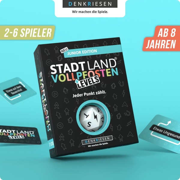 DENKRIESEN Familienspiel Stadt Land Vollpfosten® Levels – Junior Edition | Ab 8 Jahren | 2-6 Spieler