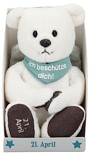 Depesche 8139.112 - Schutzengel Bär aus Plüsch, ca. 9 cm, mit Datum 21. April, Geschenk für Geburtstag, Jahrestag oder Hochzeitstag
