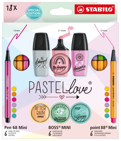 Stifte-Set – STABILO Pastellove Set – 18er Pack - Fineliner, Premium-Filzstifte &amp; Textmarker